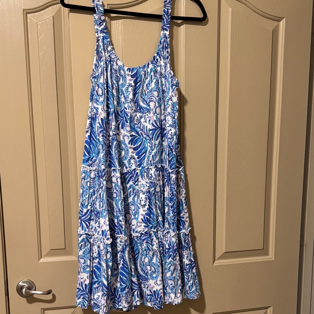 Lilly Pulitzer Loro Swing Dress in Baha Blue Bird is the Word Print Size L.